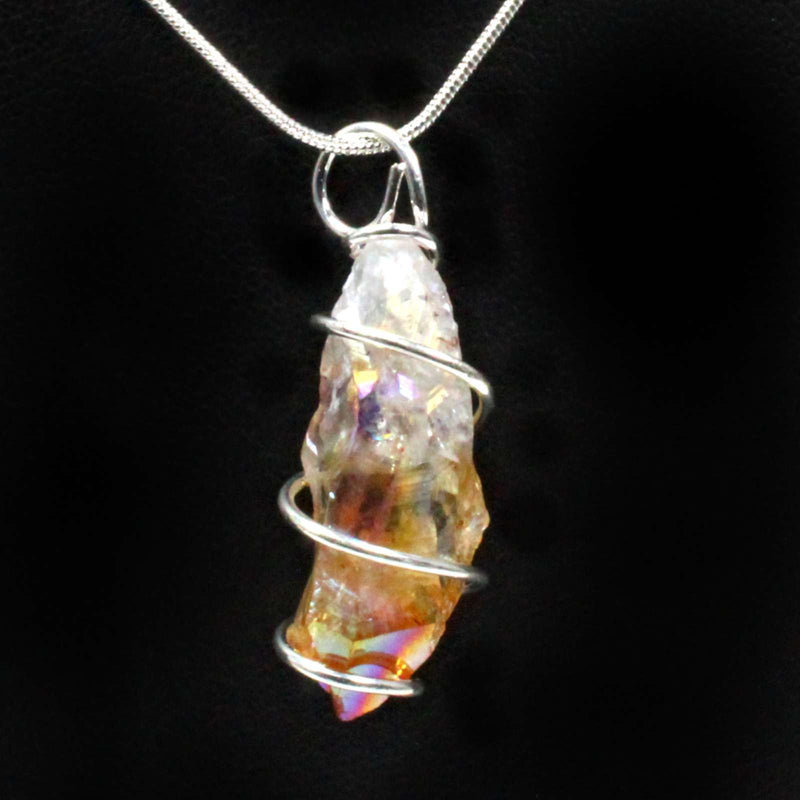 Citrine Aura Point with Silver Spiral Pendant & Chain