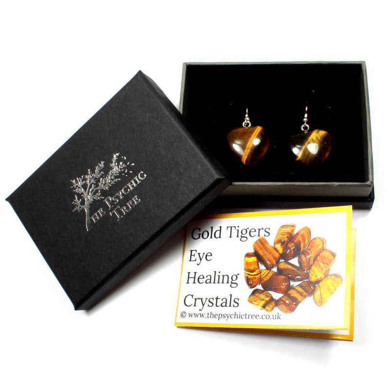 Gold Tigers Eye Heart Earrings