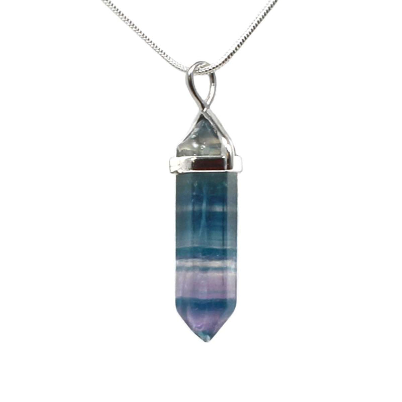 Fluorite Crystal Point Pendant With Chain