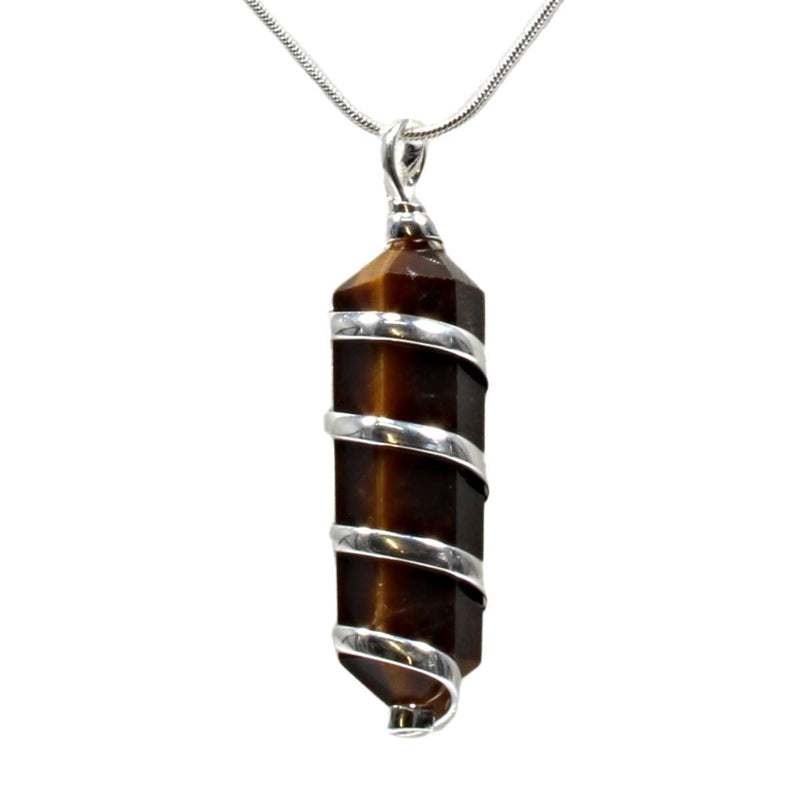 Gold Tigers Eye Point with Silver Spiral Pendant & Chain