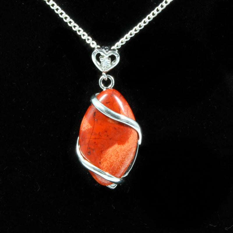 Red Jasper Heart & Oval Pendant With Chain